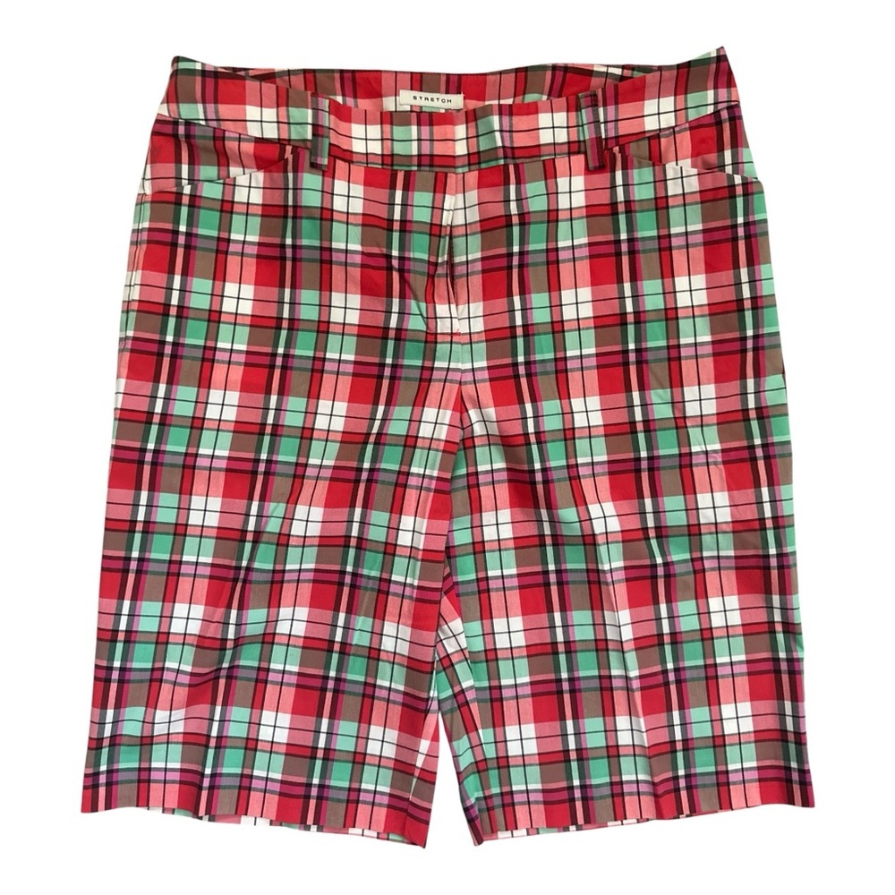 Jones New York Stretch Bermuda Shorts Pink & Green Plaid Size 12